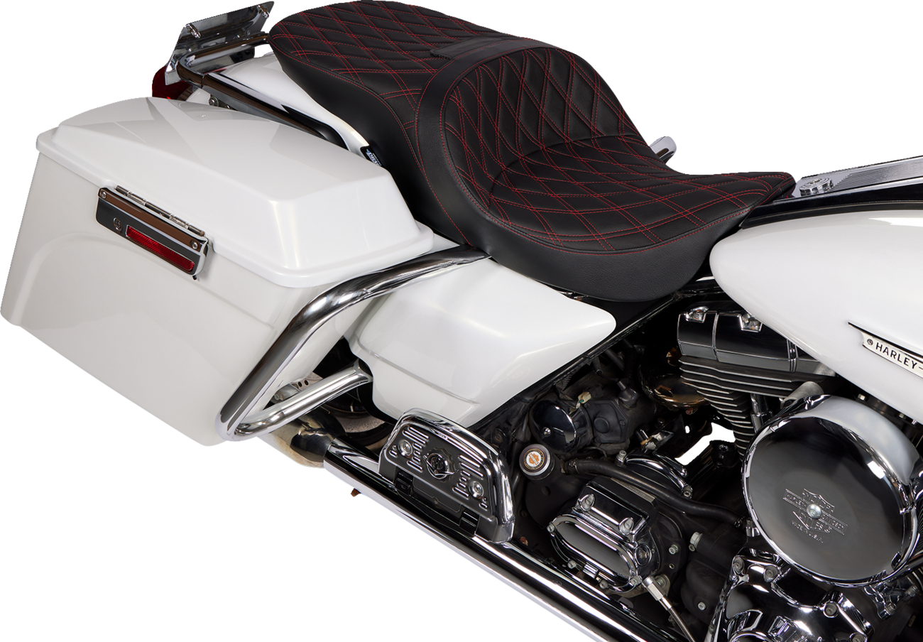 Drag Specialties Seats Freedom Seat - Vinyl - Double Diamond Red Stitch - FLH '97-'07