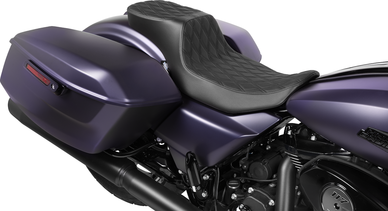 Drag Specialties Seats Performance Predator 2-Up Seat - Vinyl - Black Double Diamond Stitch - FLHX/FLTR '23-'24