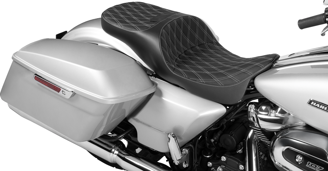 Drag Specialties Seats Extended Reach Freedom Seat - Vinyl - Double Diamond - Silver Stitch - FLT/FLH '09-'25