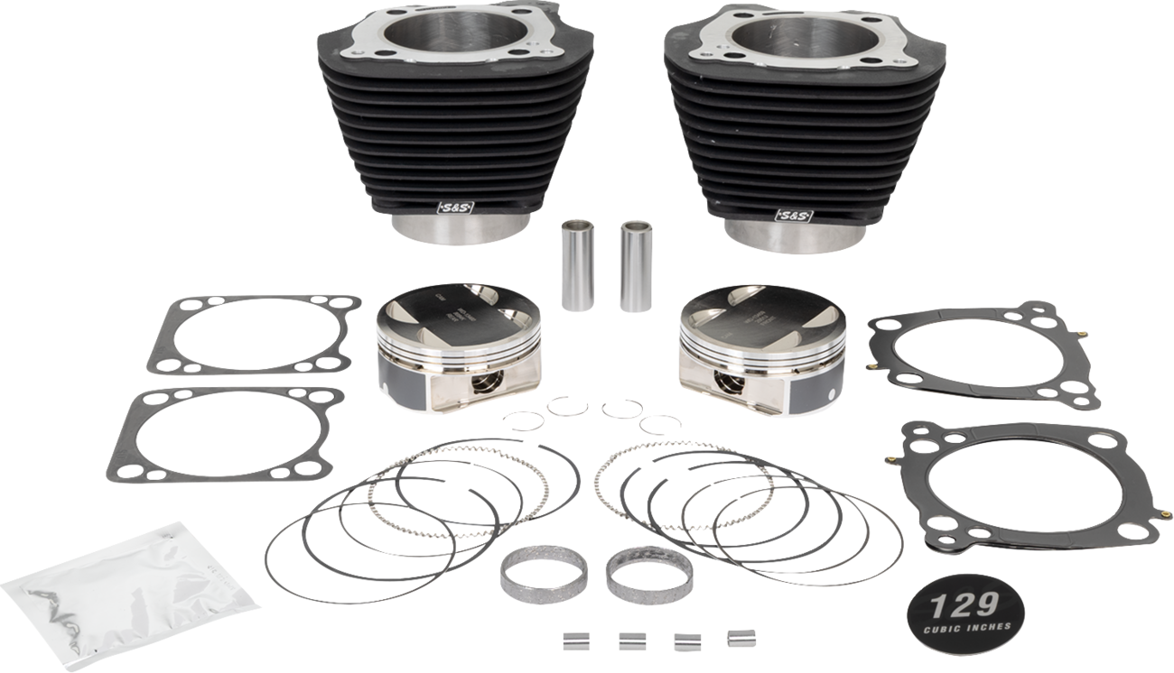 S&S Cycle 129" Cylinder Kit - 4.375" Stroke - Wrinkle Black W/O Highlighted Fins - (107") M8