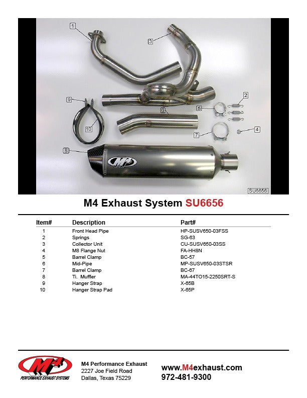 M4 Exhaust SU6656 Component Key