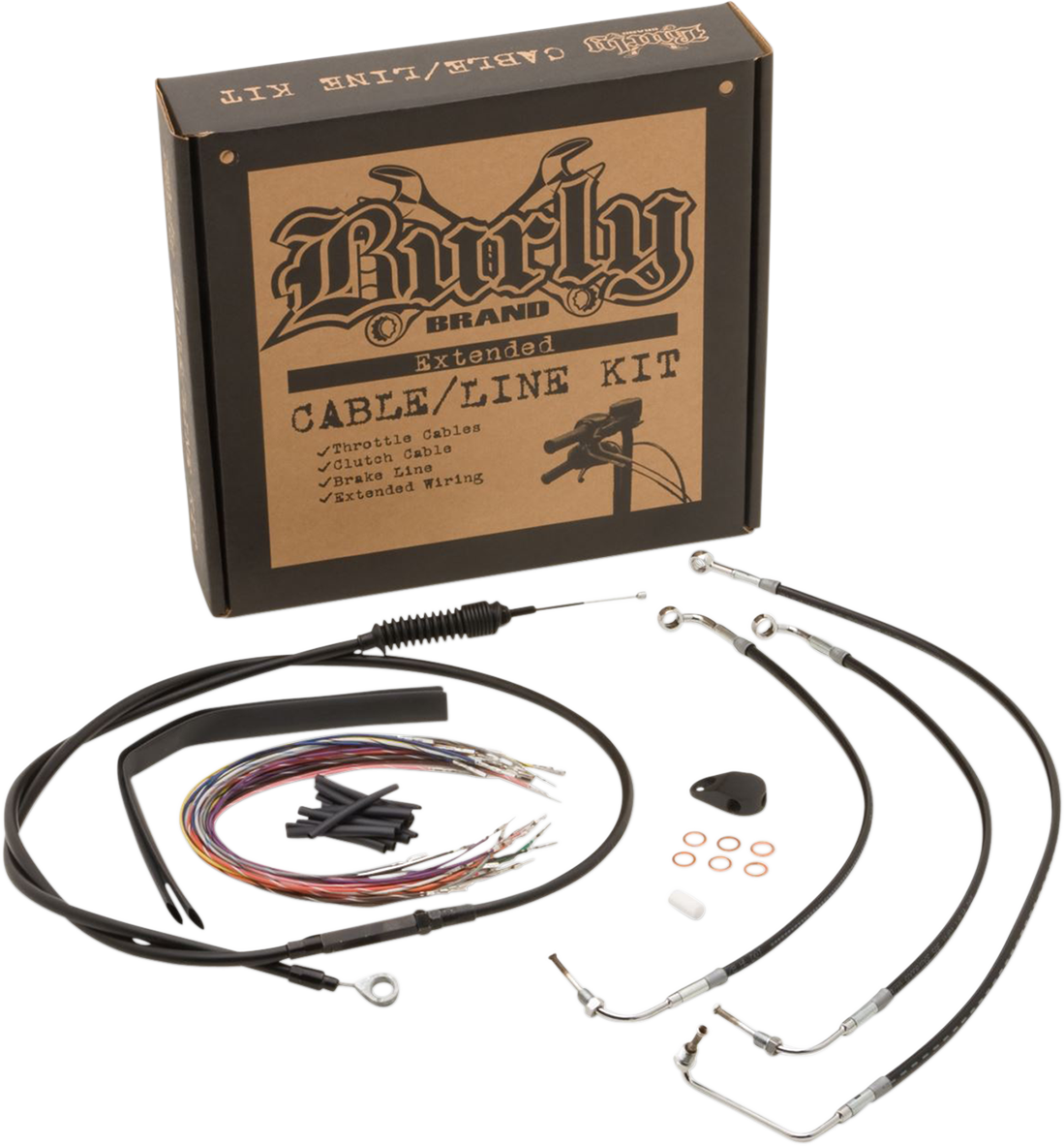 Burly Brand Complete Black Vinyl Handlebar Cable/Line Kit For Ape Hangers - 13" - ABS - '17-'20 FLH