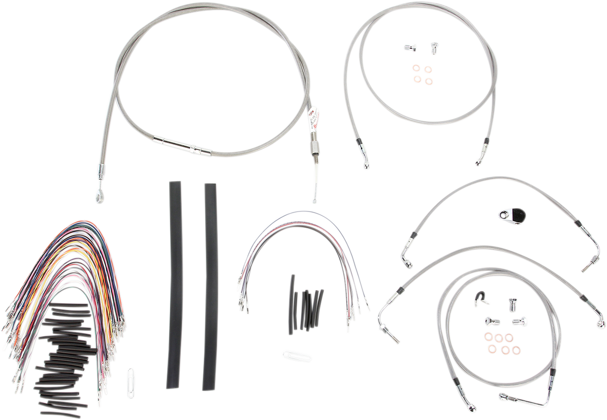 Burly Brand Complete Stainless Braided Handlebar Cable/Brake Line Kit - 15" Ape Hangers - '08-'13 FLH