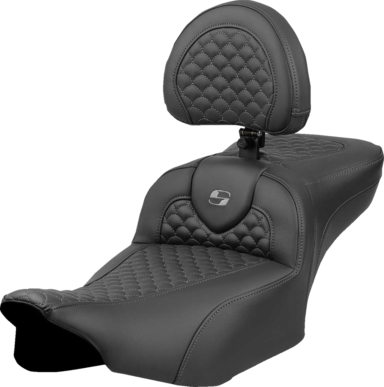 Saddlemen Roadsofa™ Extended Reach Seat - Dragon Scale Stitch - Dark Gray Stitch - W/ Backrest - FL '23-'24