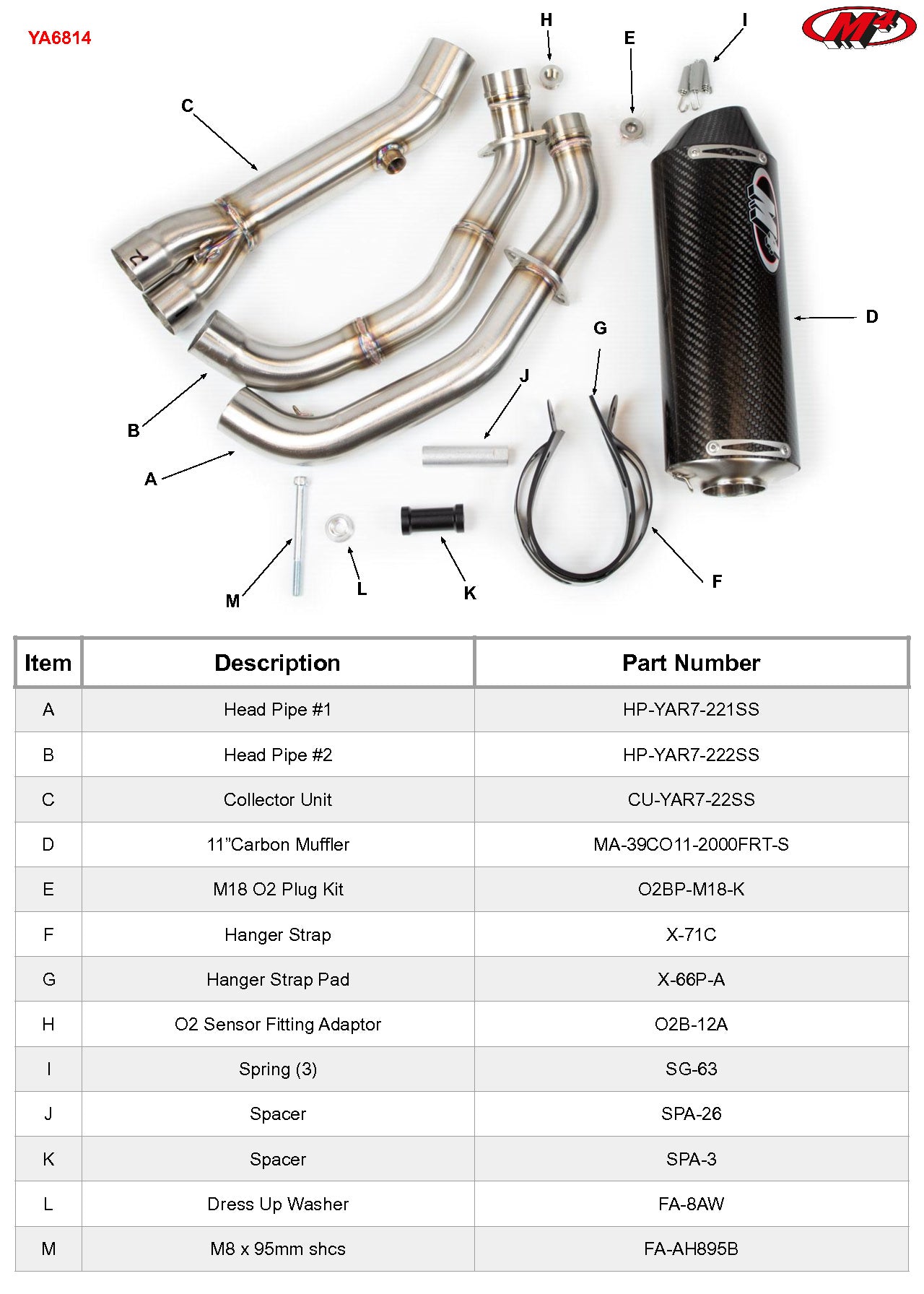 M4 Exhaust YA6814 Component Key