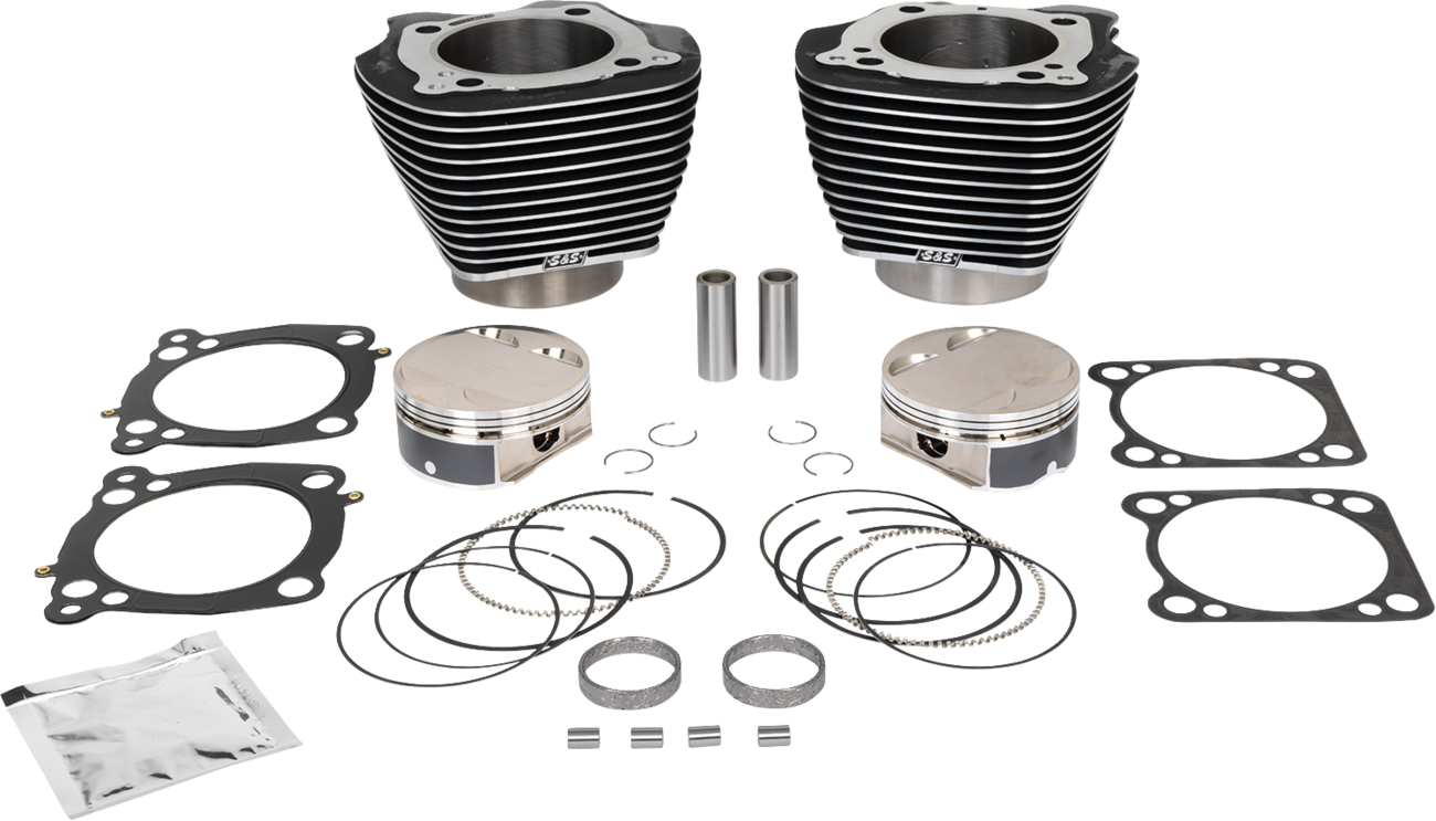 S&S Cycle 129" Cylinder Kit - 4.375" Stroke - Wrinkle Black W/Highlighted Fins - (107") M8