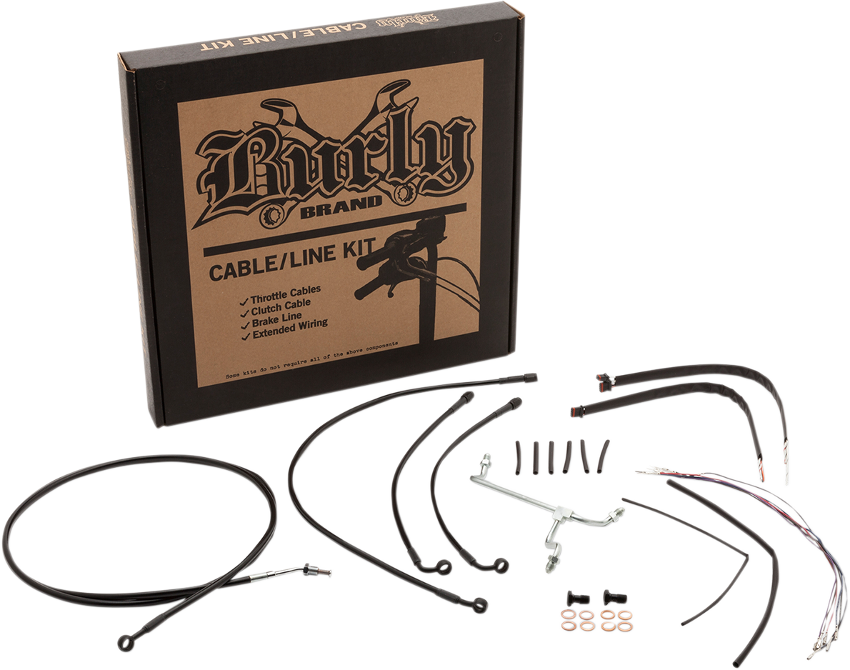 Burly Brand Complete Black Vinyl Handlebar Cable/Line Kit For Ape Hangers - 16" - ABS - '14-'16 FLHR