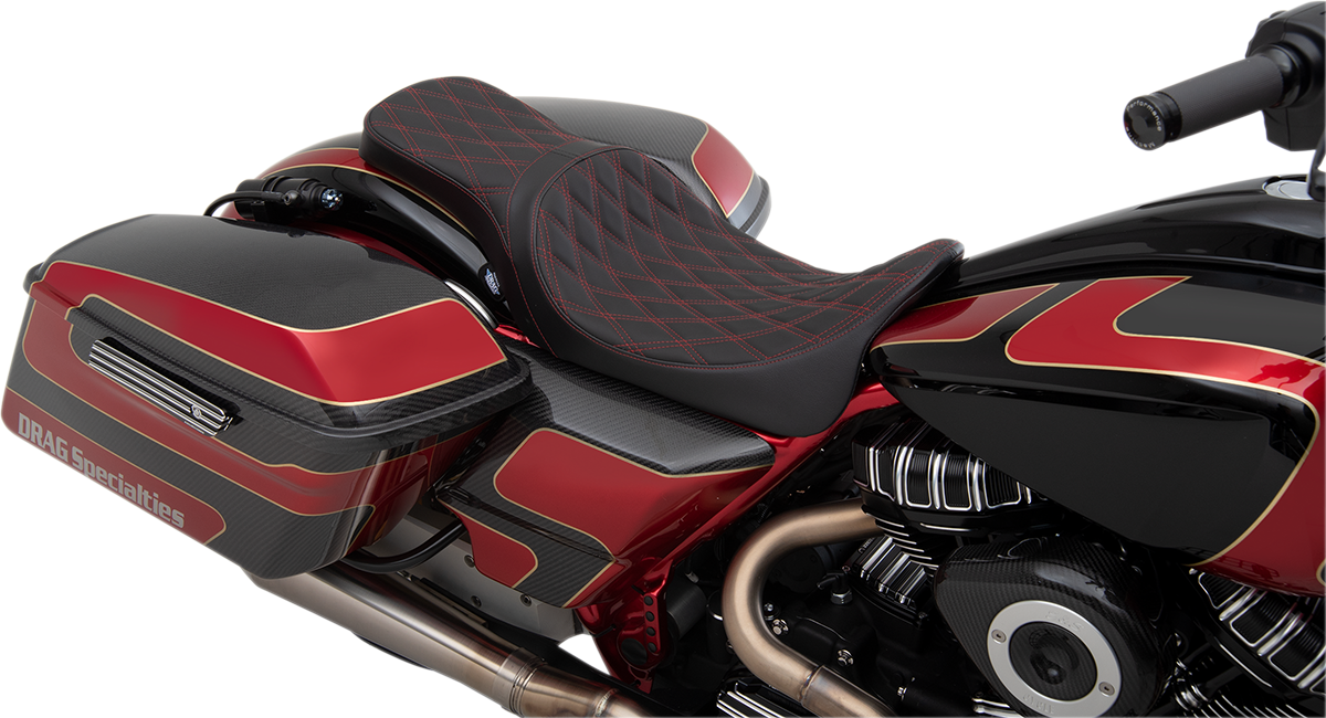 Drag Specialties Seats Predator 2-Up Seat - Double Diamond - Red Stitching - FL '08-'23