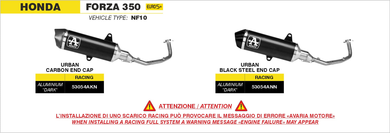 Arrow 53054AKN Racing Full System With Urban Aluminium Dark Slip On With Carbon End Cap - Assembly Diagram