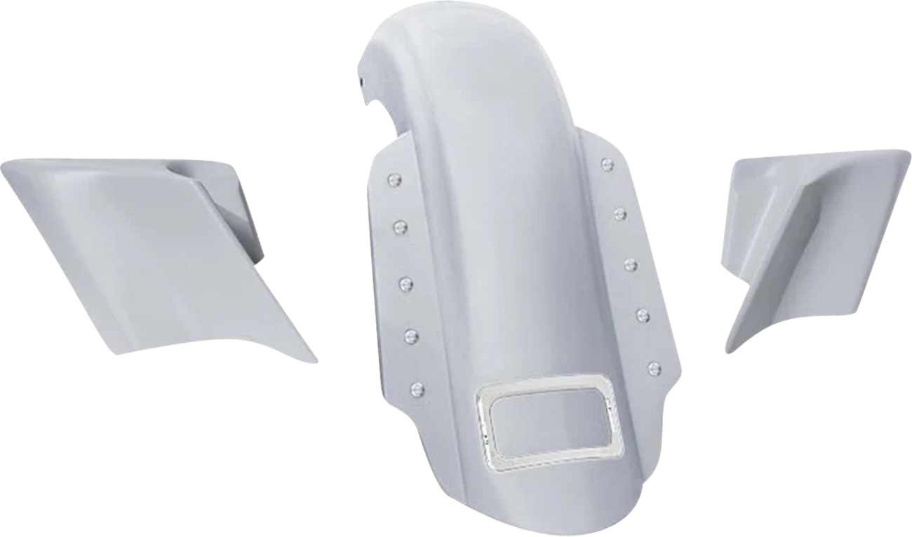 Paul Yaffe Bagger Nation Swoop Three Piece Stretched Rear Fender Kit With Side Panels And Lightening Bolts