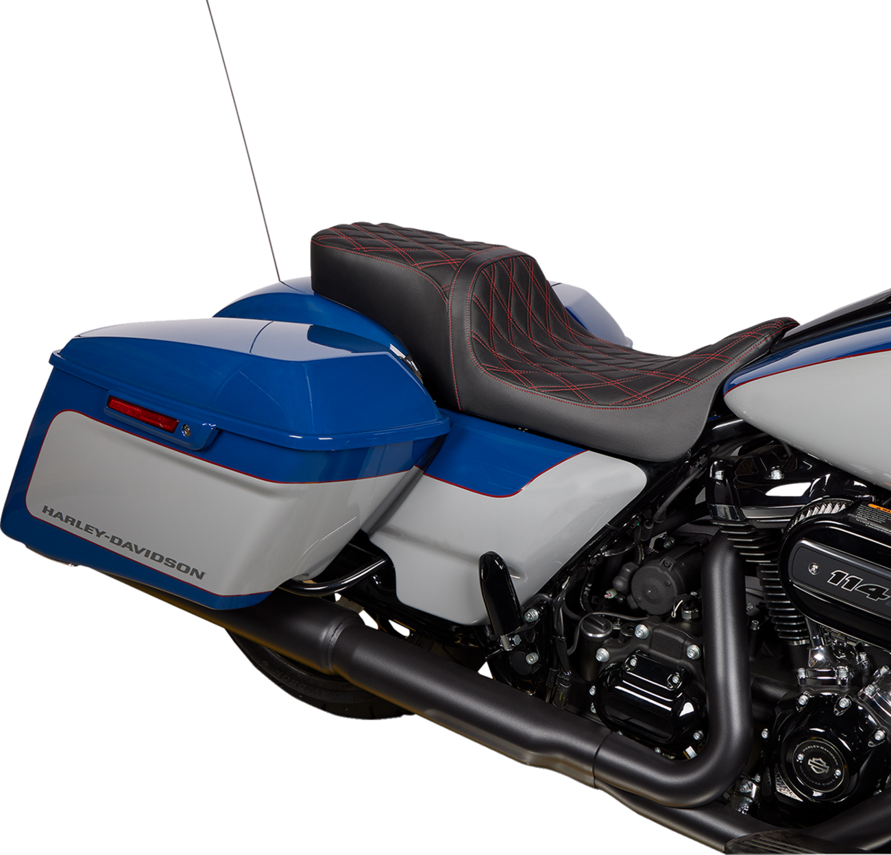 Drag Specialties Seats Predator 2-Up Seat - Vinyl - Double Diamond Red Stitch - W/O Backrest - FL '08-'23