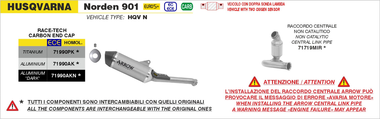 Arrow 71990PK Race-Tech Titanium Slip On With Carbon End Cap - Assembly Diagram