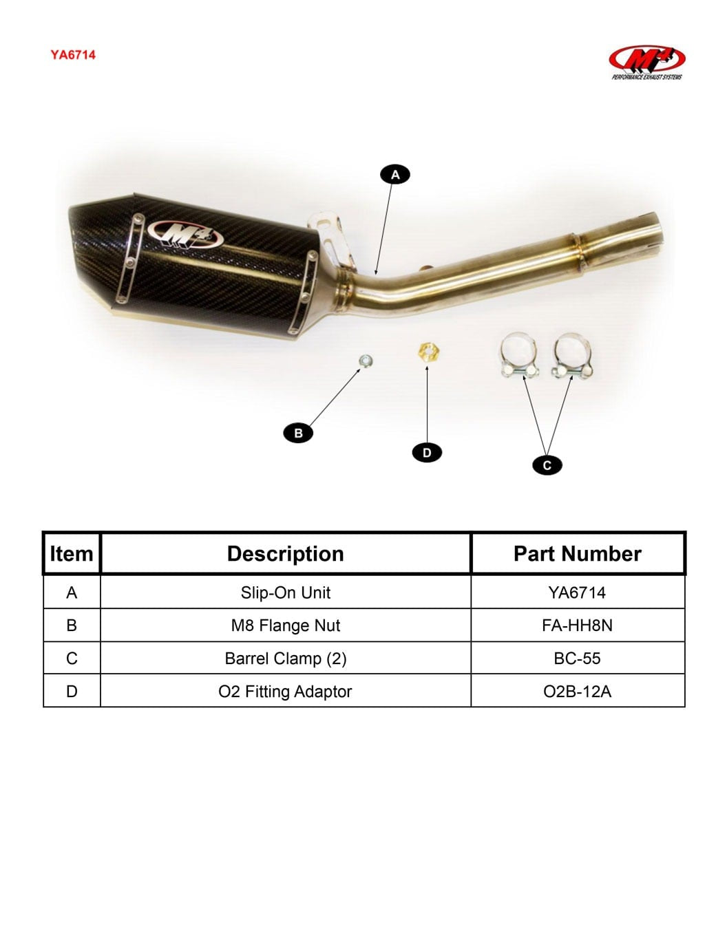 M4 Exhaust YA6714 Component Key