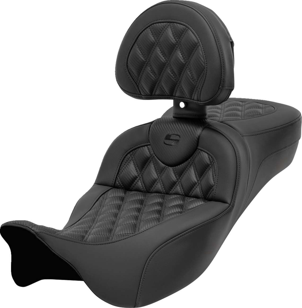 Saddlemen Roadsofa™ Extended Reach Seat - With Backrest - Lattice Stitch - Carbon Fiber - FL '08-'24
