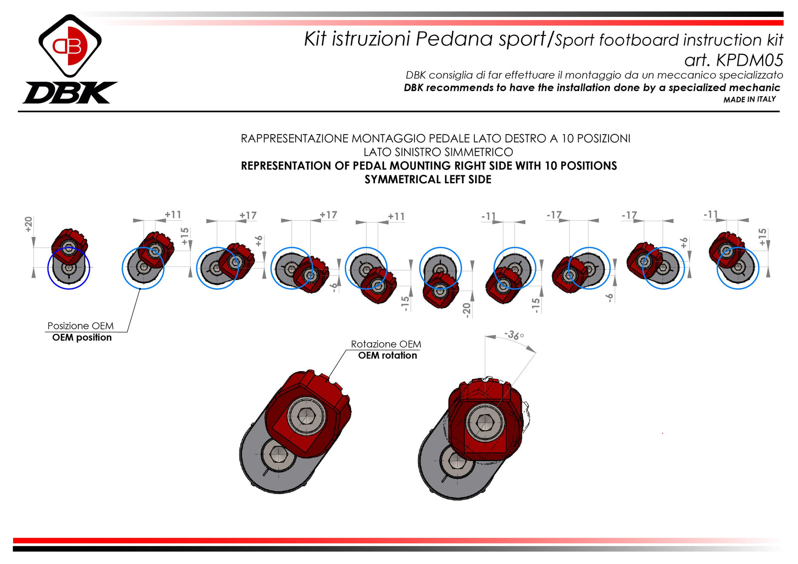 Ducabike DBK KPDM05 Adjustable Sport Pilot Footpegs Kit