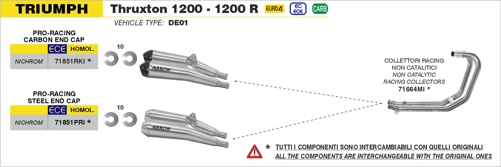 Arrow 71851PRI Nichrom Pro-Racing Slip Ons (Right & Left) - Assembly Diagram