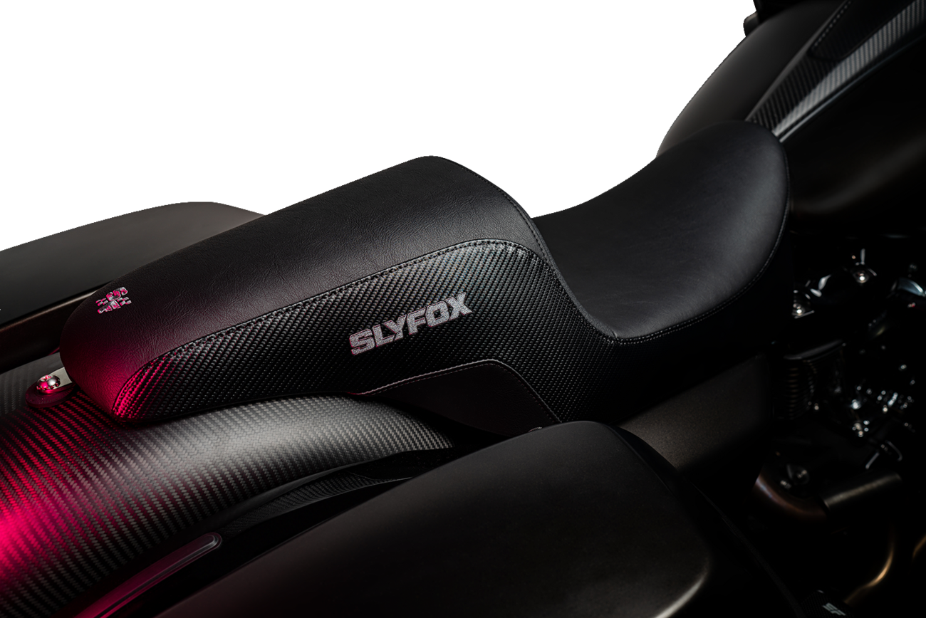 Slyfox Drifter Seat - Gray Logo - Smooth Vinyl - Carbon Fiber - FL '08-'23