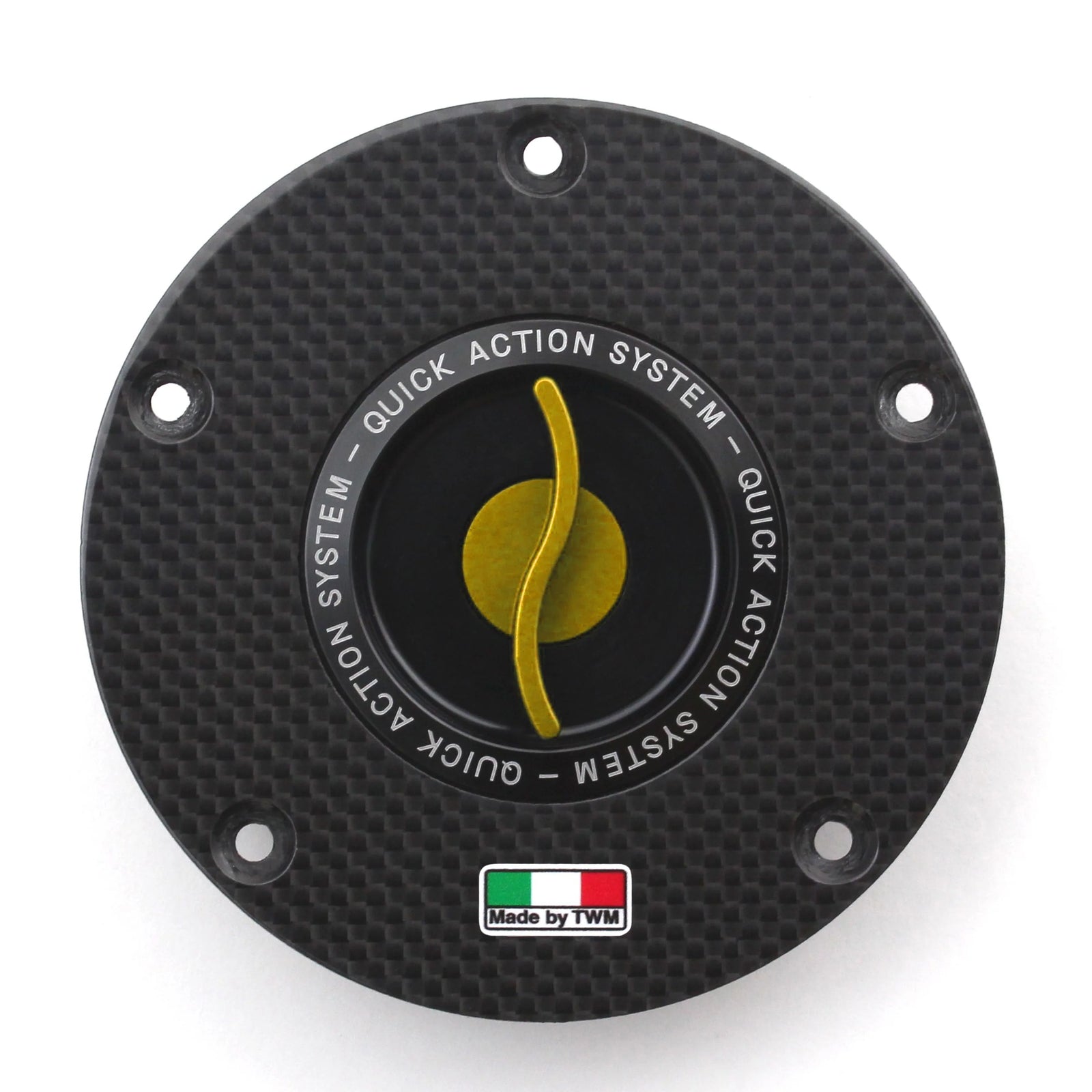 TWM Flat Carbon Gas Cap / Fuel Cap with Gold Center Cap for Ducati Motorcycles