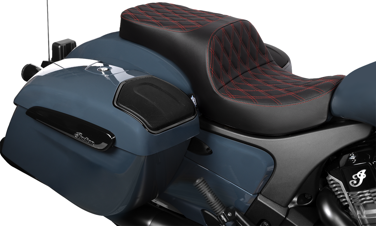 Drag Specialties Seats Freedom Seat - Vinyl - Double Diamond Red Stitch - Challenger '20-'25/Chieftain '25