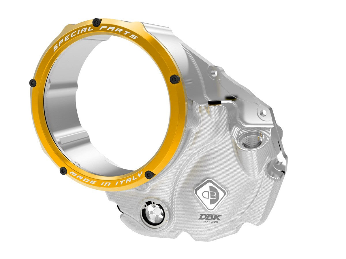 Ducabike DBK CCDV06 3D-EVO Clear Clutch Cover Oil Bath - SILVER-GOLD