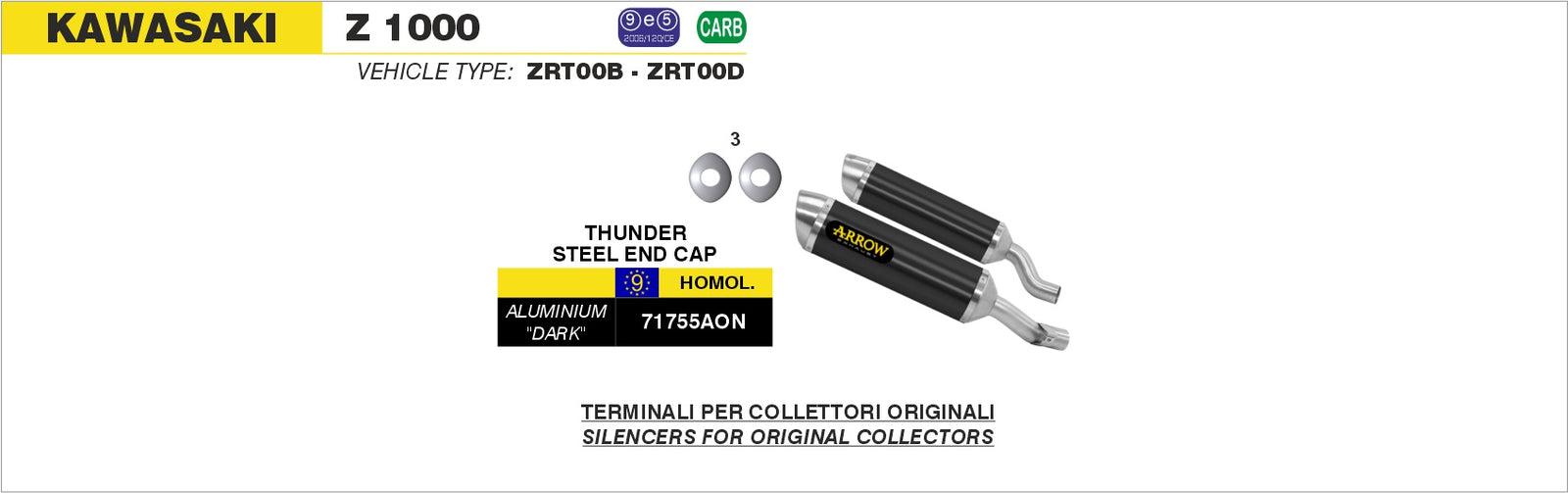 Arrow 71755AON Thunder Approved Aluminium Dark Slip Ons (Right And Left) - Assembly Diagram