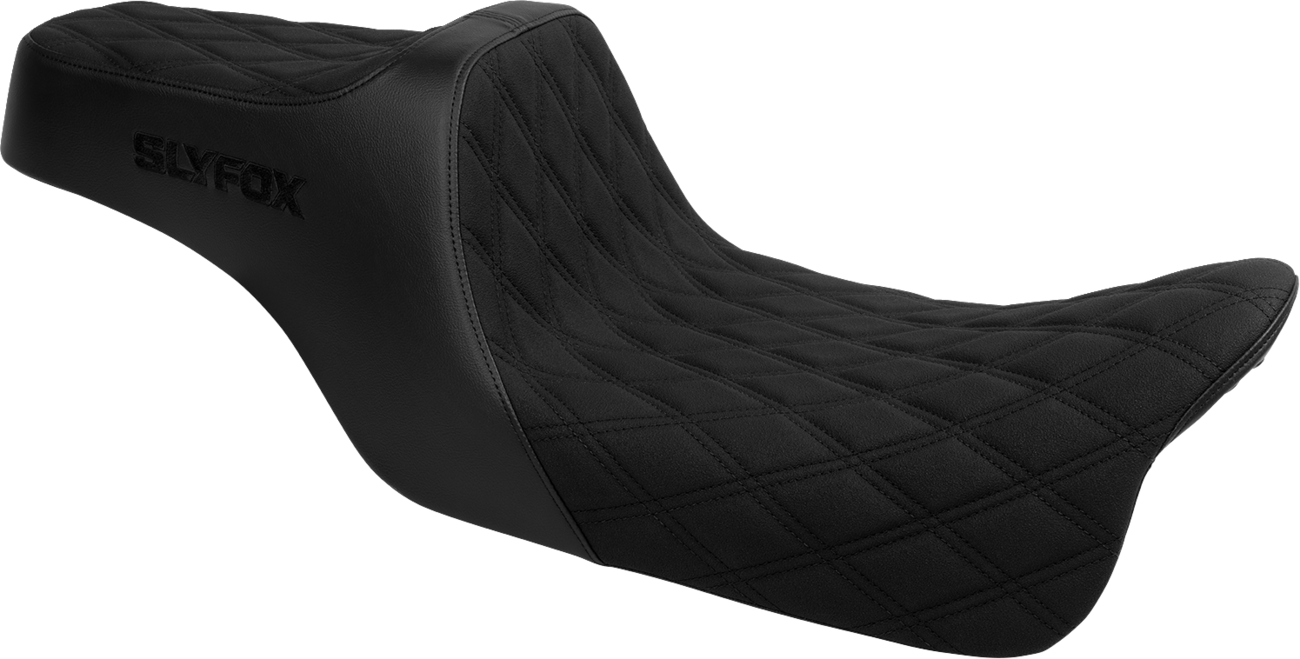 Slyfox High Noon Seat - Double Diamond - Black Logo - Black Stitch - FLH/FLT '08-'25