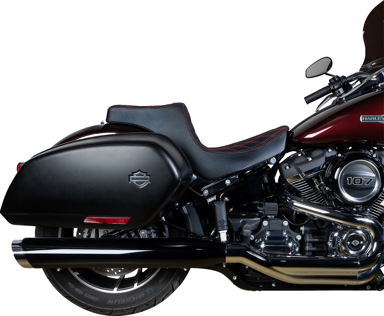 Drag Specialties Seats Predator III 2-Up Seat - Vinyl - Double Diamond - Red Stitching - FL/FX '18-'24