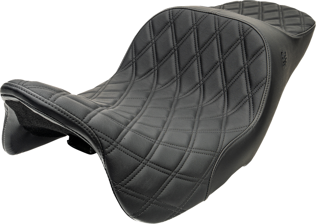 Slyfox Chariot Seat - Black Double Diamond Stitch - Black Logo - FLH/FLT '09-'23.5