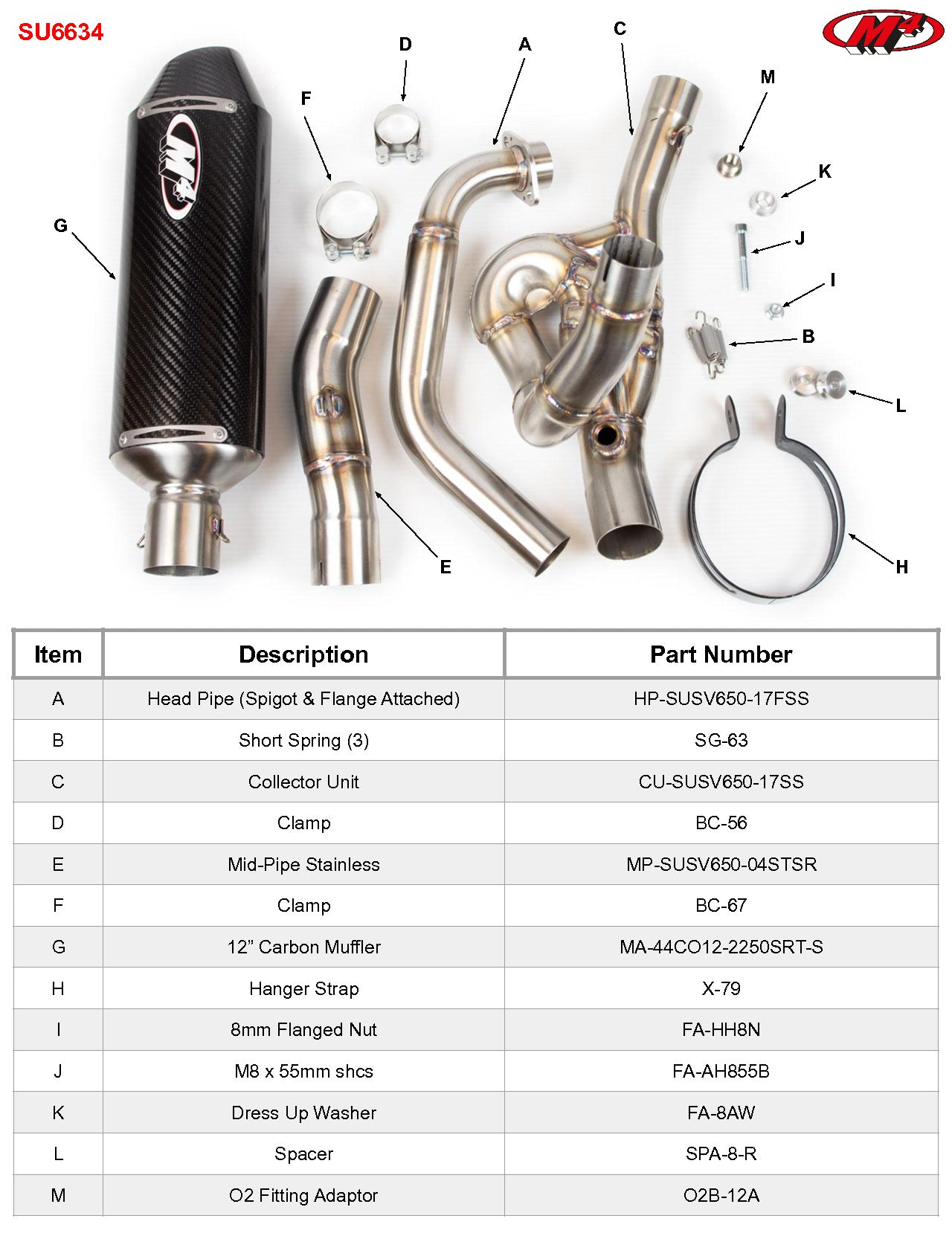 M4 Exhaust SU6634 Component Key