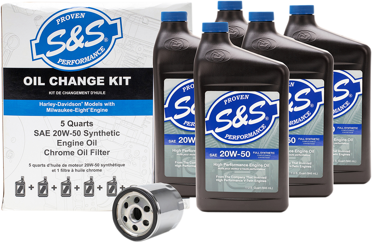 S&S Cycle Oil Change Kit - Chrome Filter - M8 - 5 US Quarts