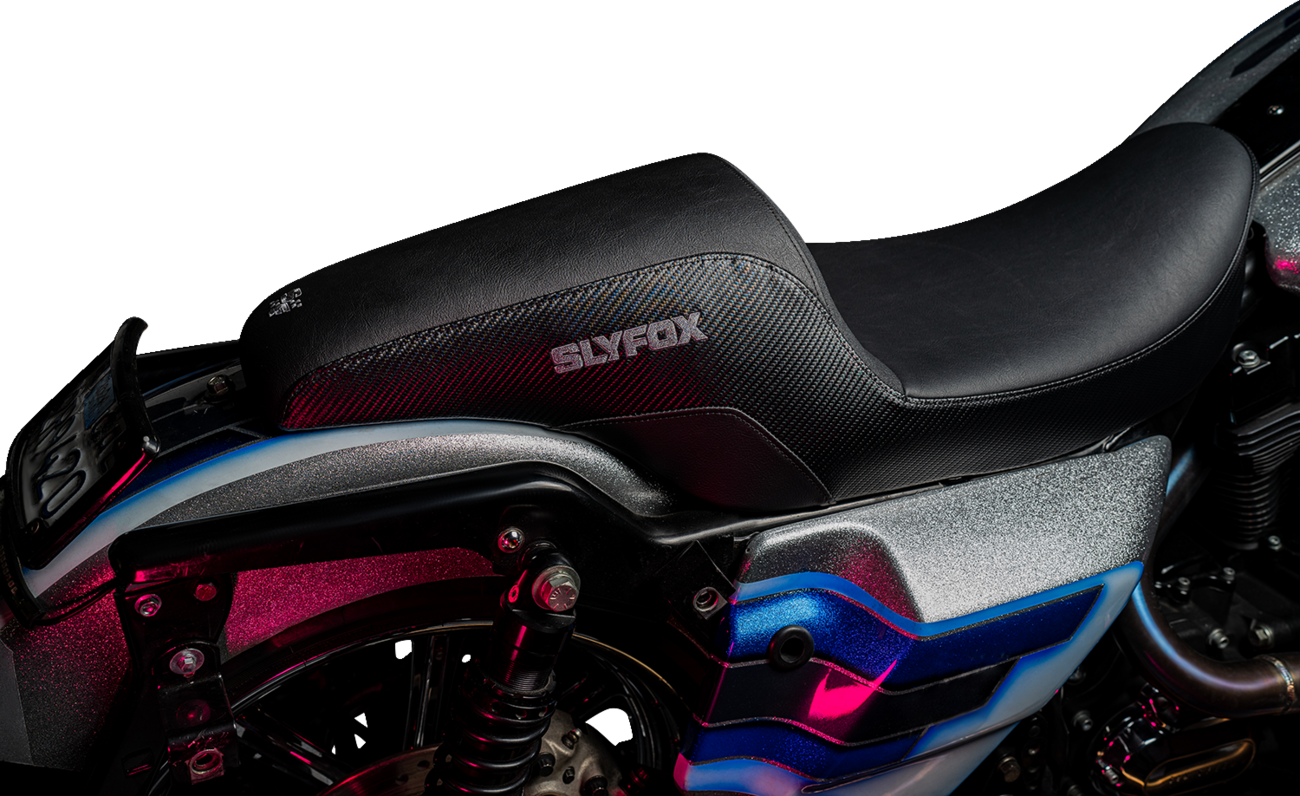 Slyfox Drifter Seat - Gray Logo - Smooth Vinyl - Carbon Fiber - FL '97-'07