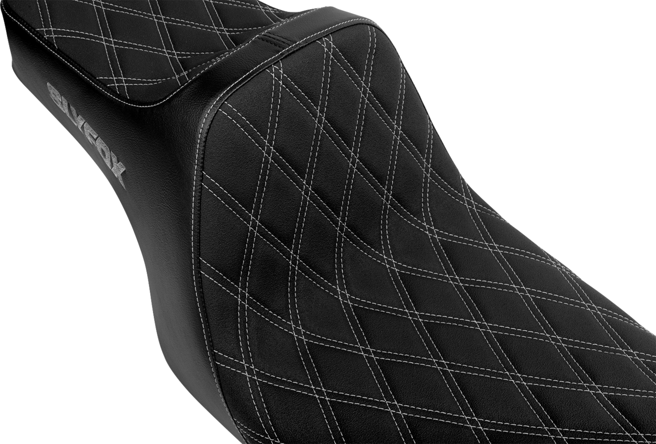 Slyfox High Noon Seat - Double Diamond - Silver Logo - Silver Stitch - FLH/FLT '97-'07