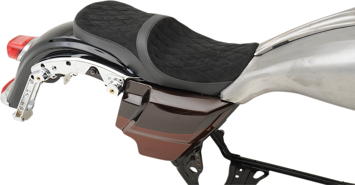 Drag Specialties Seats Low Touring Seat - Vinyl - Faux Suede Double Diamond - Yaffe Tanks - FL '08-'23
