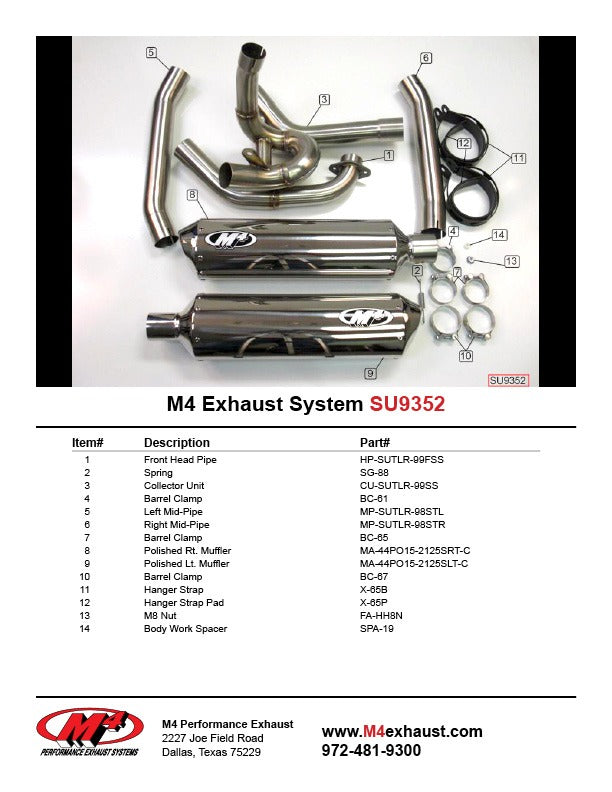 M4 Exhaust SU9352 Component Key