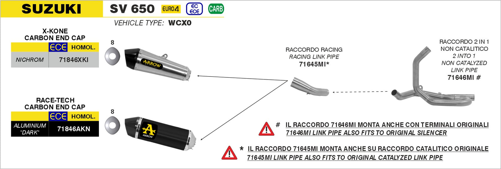 Arrow 71645MI Link Pipe For Slip Ons - Assembly Diagram