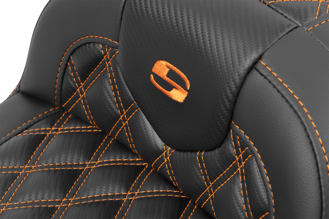 Saddlemen RoadSofa™ Seat - Without Backrest - Carbon Fiber - Orange Stitch - FL/FX '23-'24