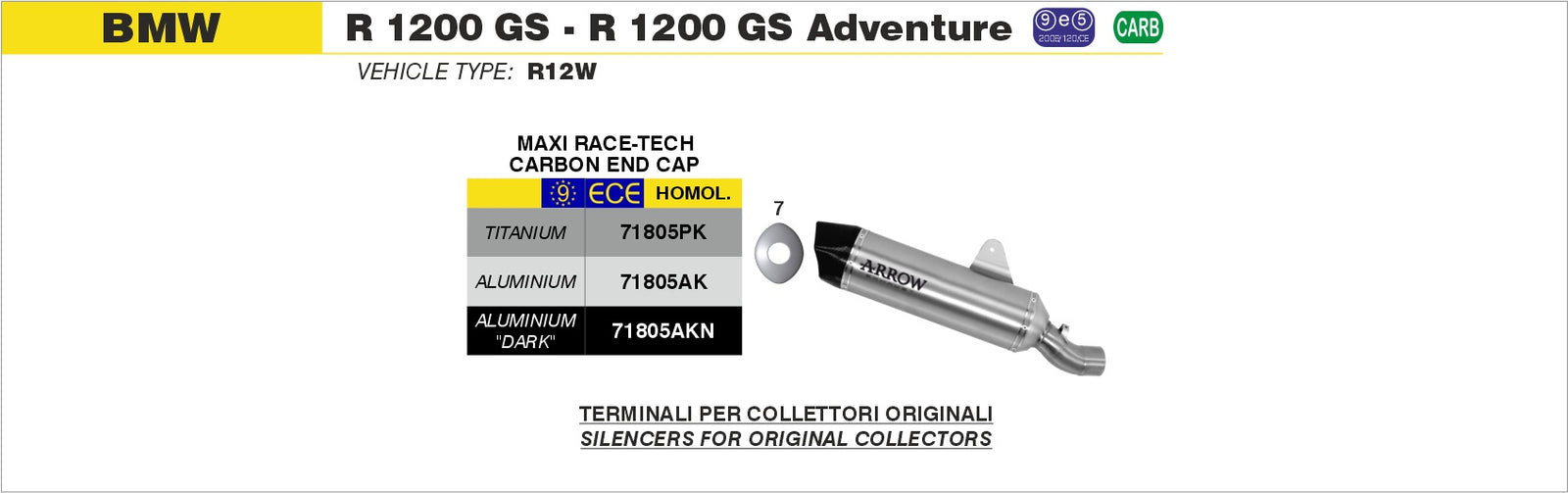 Arrow 71805AK Maxi Race-Tech Aluminium Slip On With Carbon End Cap - Assembly Diagram