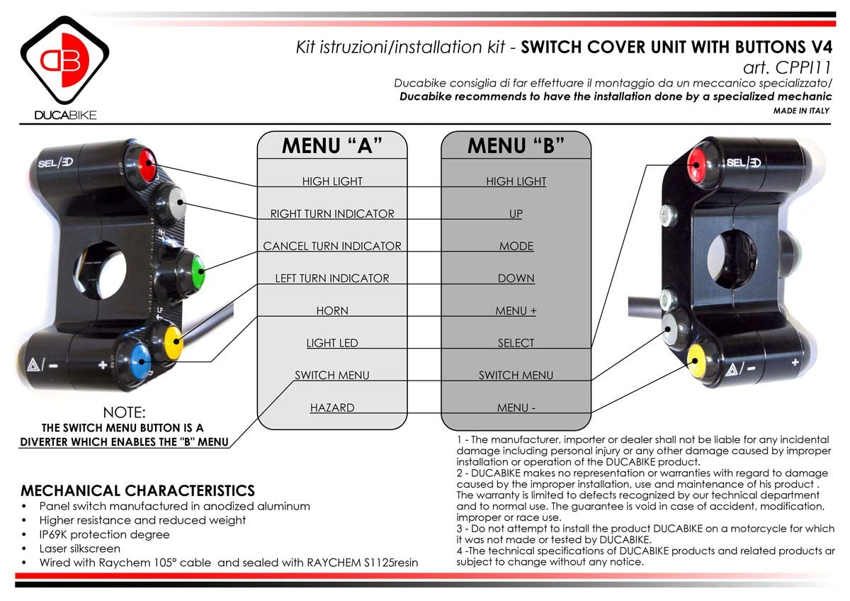 Ducabike DBK CPPI11 V4 8 Buttons Handlebar Street Switched