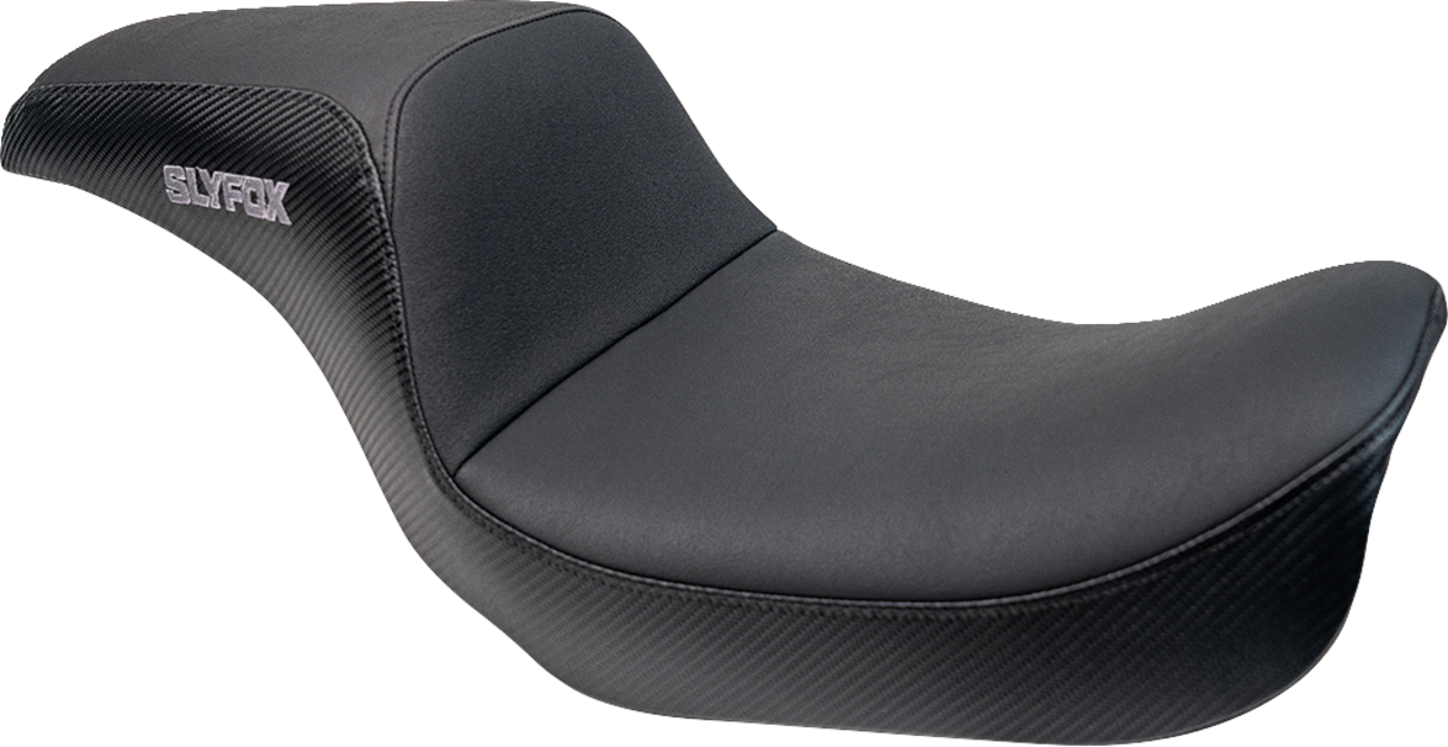 Slyfox Drifter Seat - Gray Logo - Black Vinyl W/ Slipstop - Carbon Fiber - Dyna '96-'03