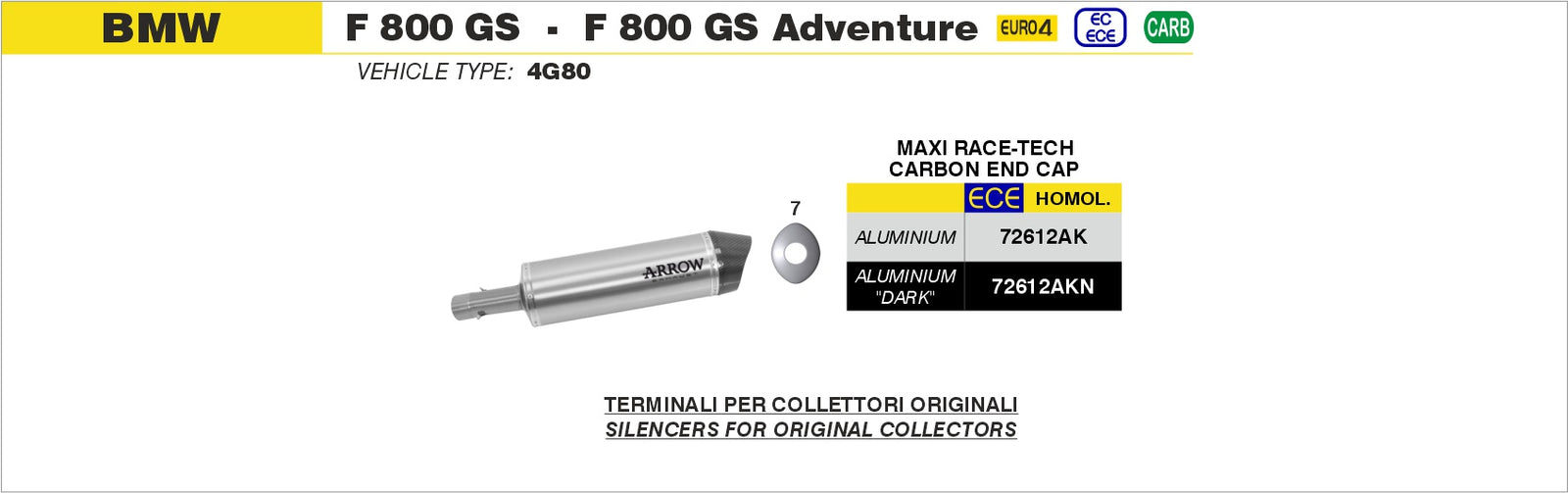 Arrow 72612AK Maxi Race-Tech Approved Aluminium Slip On With Carbon End Cap - Assembly Diagram