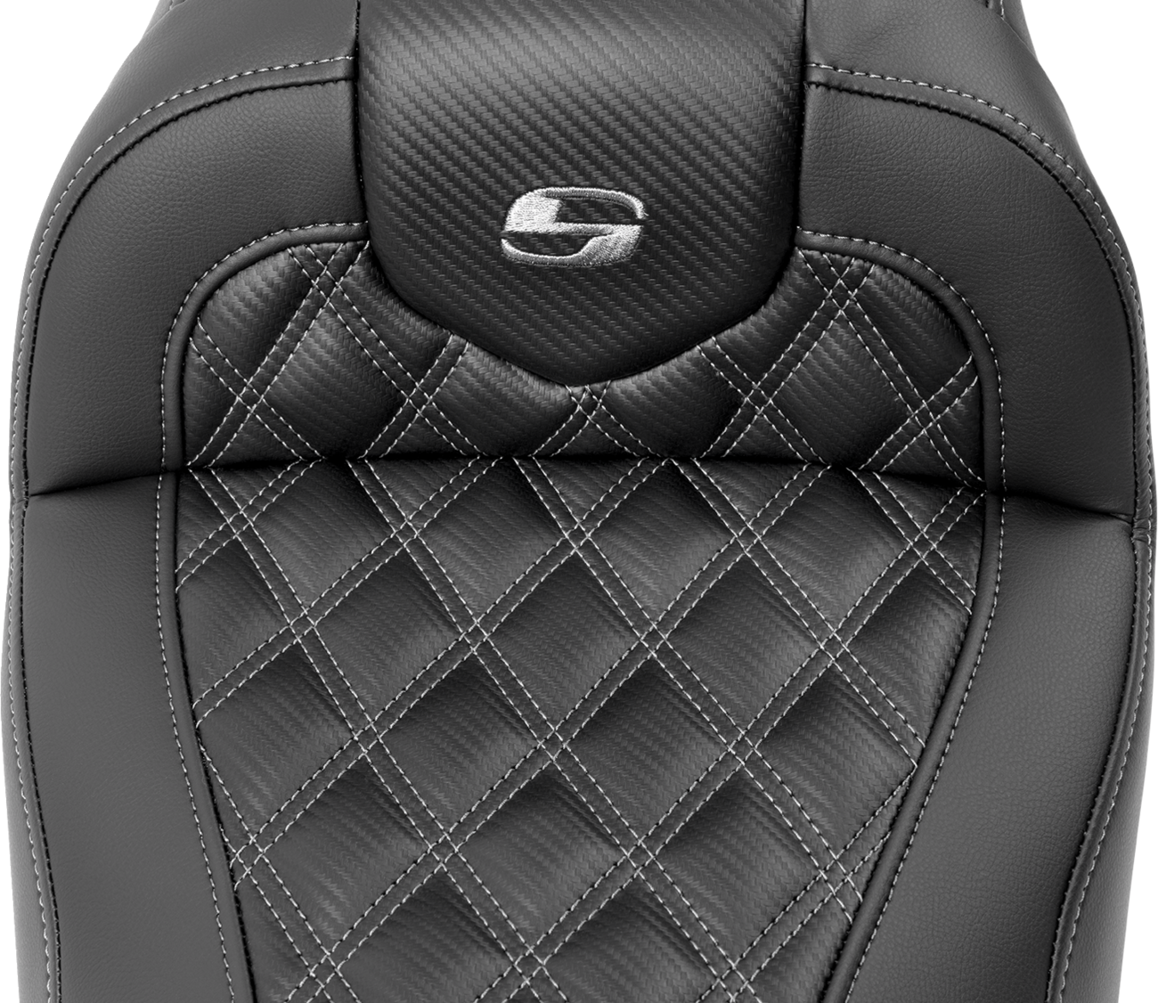 Saddlemen RoadSofa™ Seat - With Backrest - Carbon Fiber - Lattice Stitch - Gray Stitch - FLTR/FLHX '23-'24