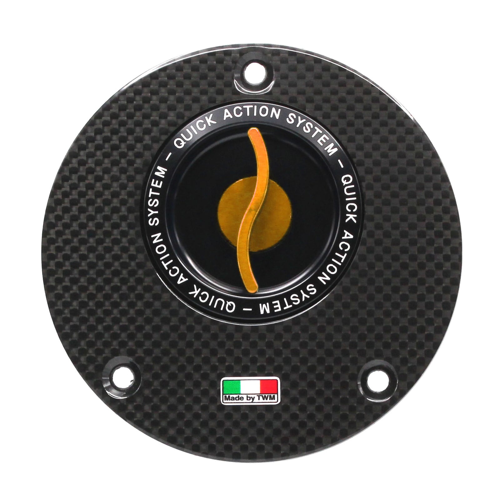 TWM Flat Carbon Gas Cap / Fuel Cap with Gold Center Cap for Yamaha Motorcycles