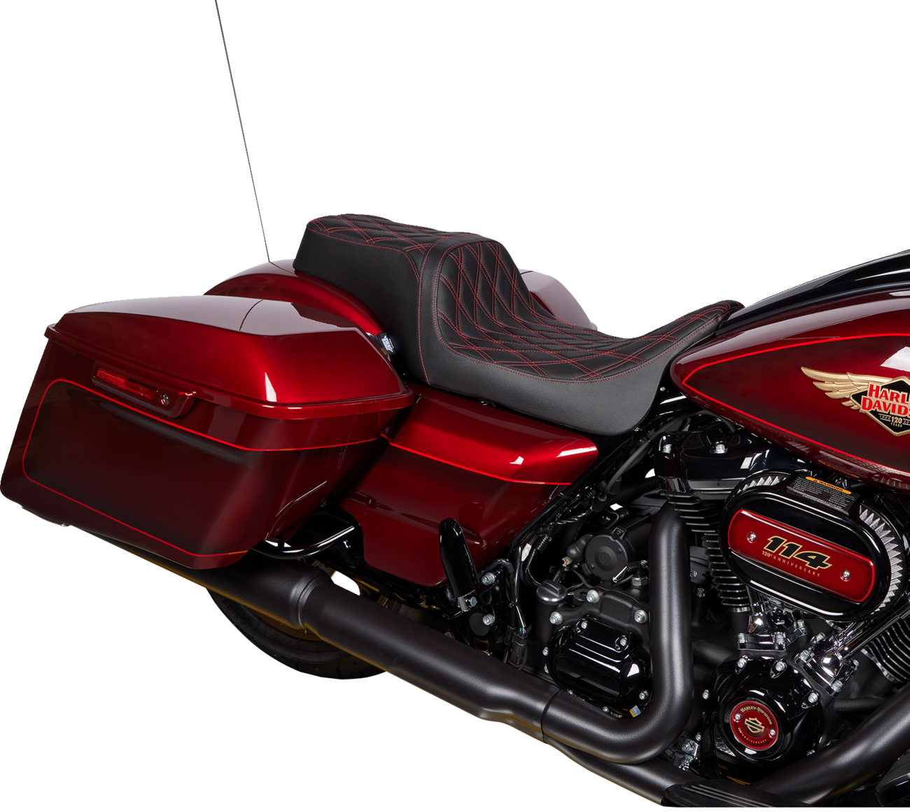 Drag Specialties Seats Predator 1Up Seat - Vinyl - Double Diamond Red Stitch - FLH '08-'23