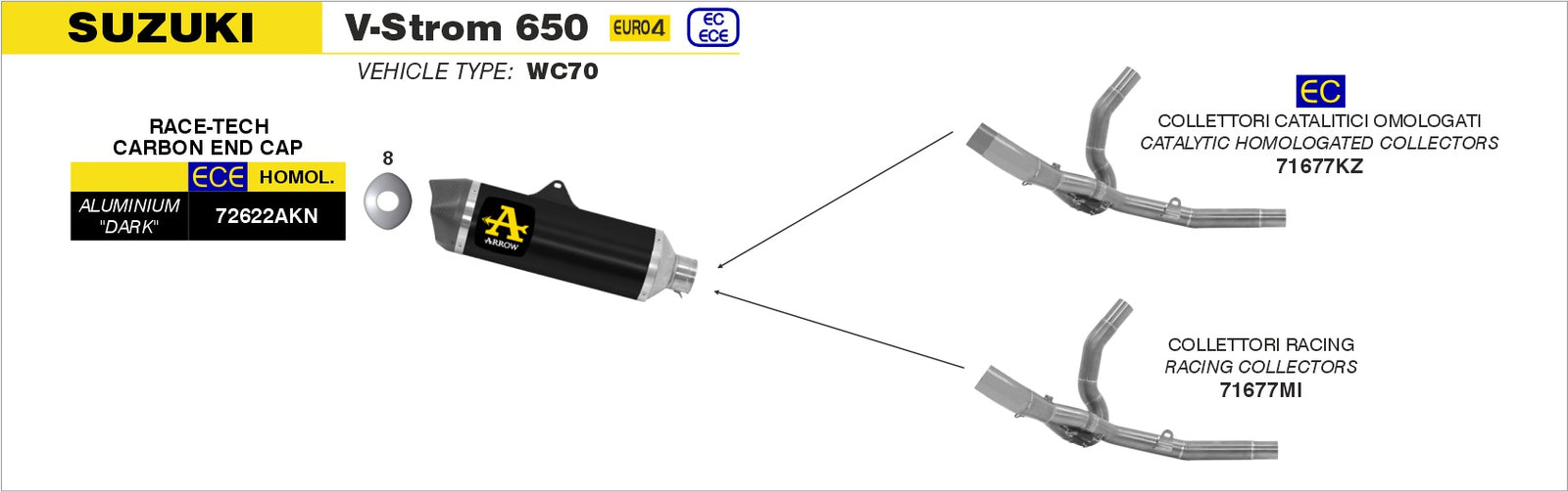 Arrow 71677MI Racing Headers For Race-Tech Slip On - Assembly Diagram