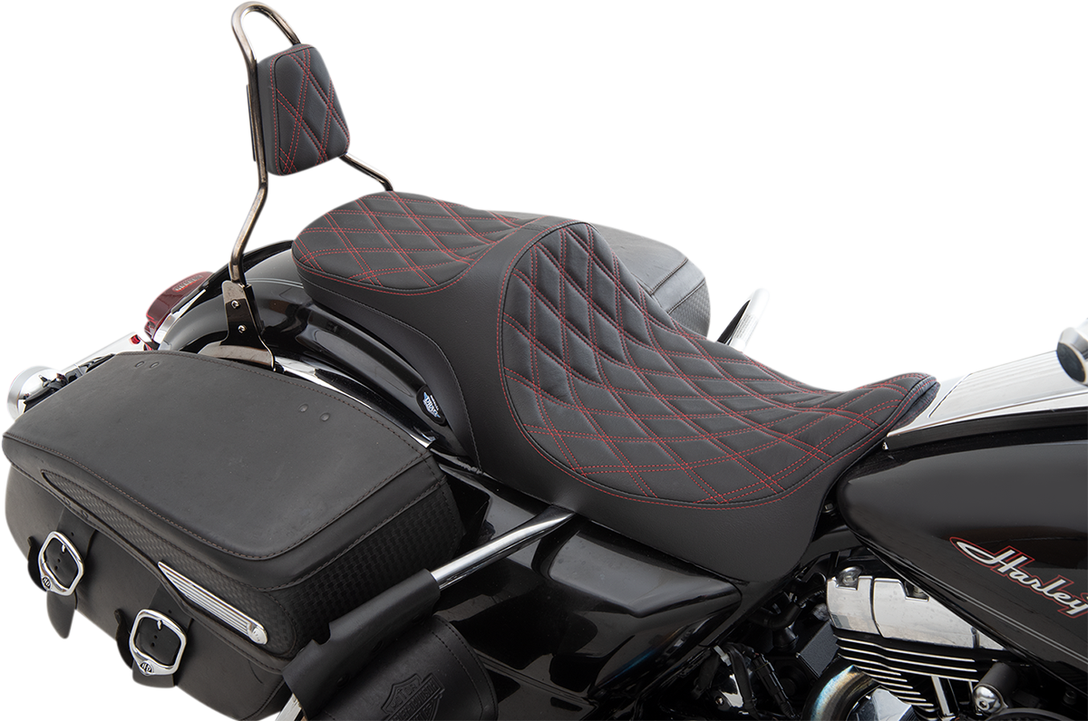 Drag Specialties Seats Predator III 2-Up Seat - Double Diamond - Red Thread - FL '08-'23