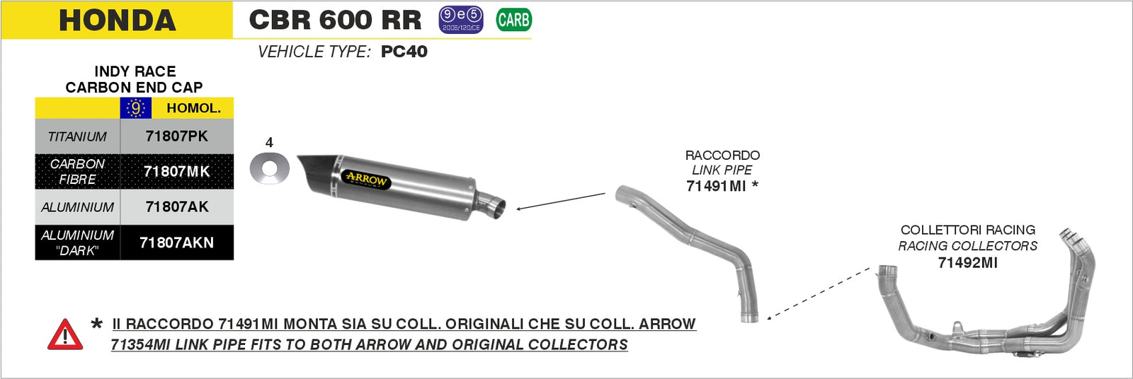 Arrow 71807AKN Indy Race Aluminium Dark Slip On With Carbon End Cap