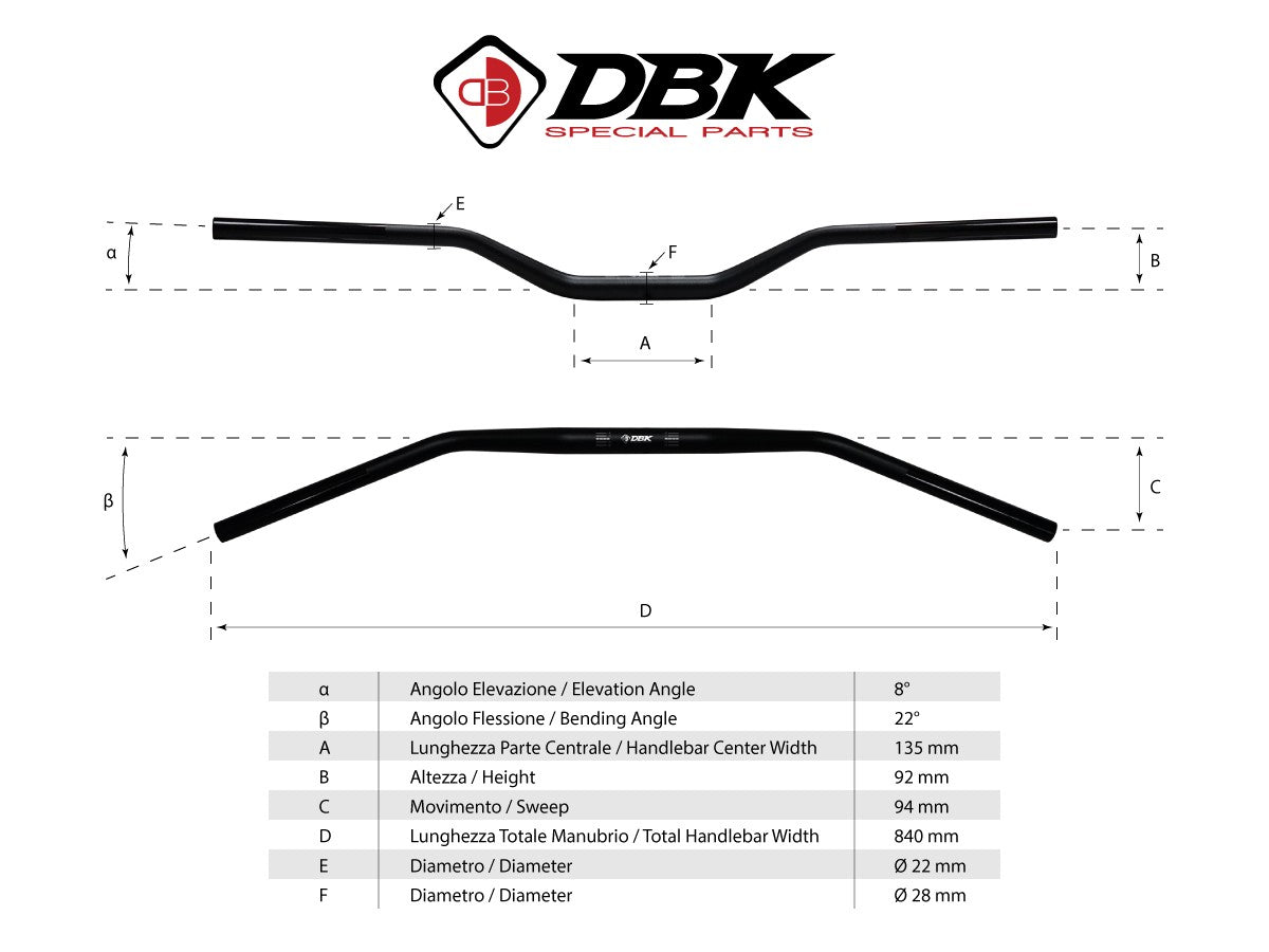Ducabike DBK HAN02 VARIABLE SECTION HANDLEBAR Ø 22-28 MM