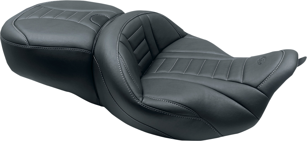 Mustang One-Piece Deluxe Touring Seat - Black W/ Gun Metal Stitching - FL '08-'25