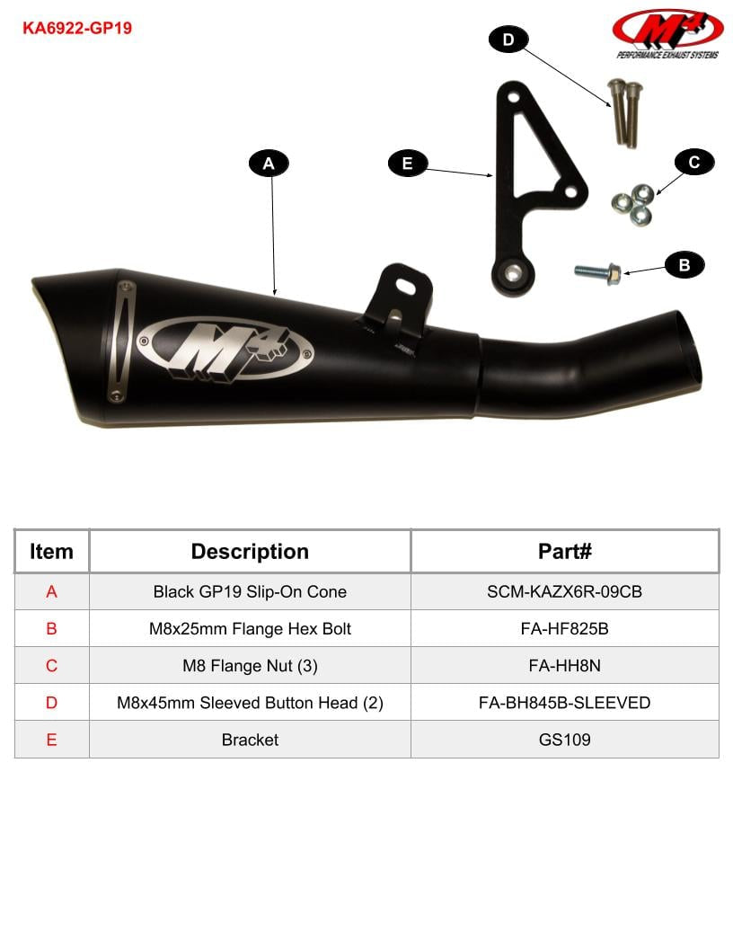 M4 Exhaust KA6922-GP19 Component Key