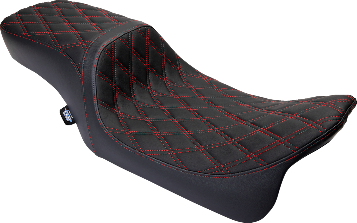 Drag Specialties Seats Predator 2-Up Seat - Vinyl - Double Diamond Red Stitch - W/O Backrest - FL '08-'23